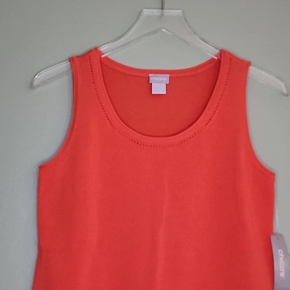 Chico's Summer Romance Tank Sweater Small Orange Scoop Neck Sleeveless Swanktop - Picture 2 of 7